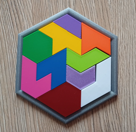 Colorful 3D Printed Hexagonal Tangram Puzzle