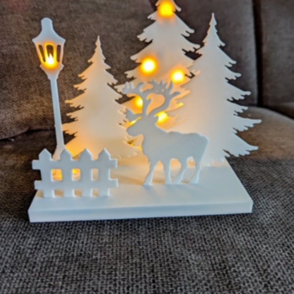 3D Printed Christmas Scene with Fairy Lights