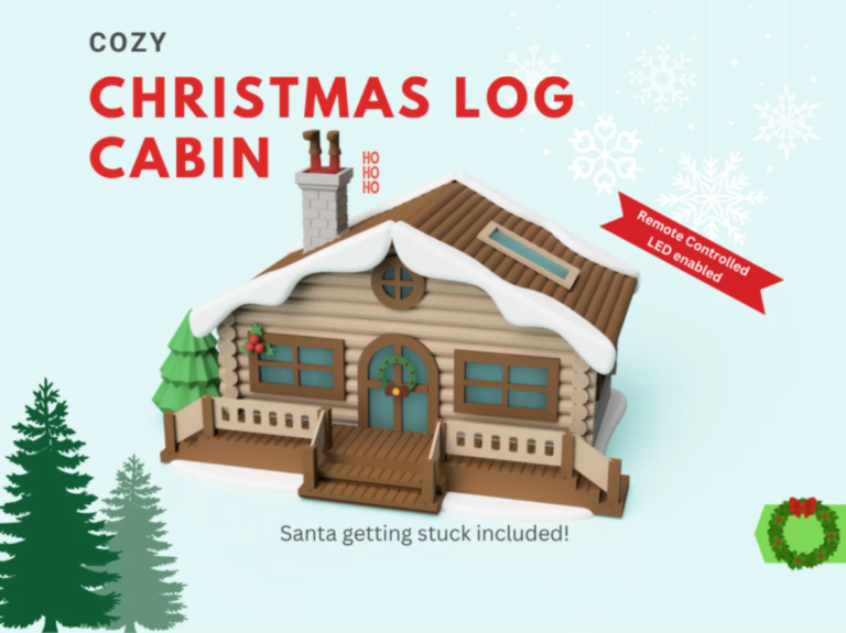 Winter Cabin with LED Light